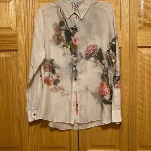 Absolutely Beautiful Johnny Was - 3J Workshop Pink Roses Sheer Blouse - Size M
